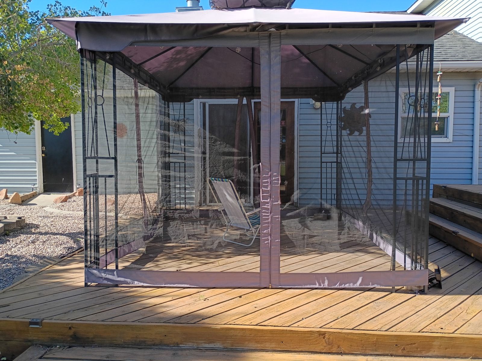Outdoor Screened Gazebo - GrayWeather-Resistant Enclosure for Patios and Decks