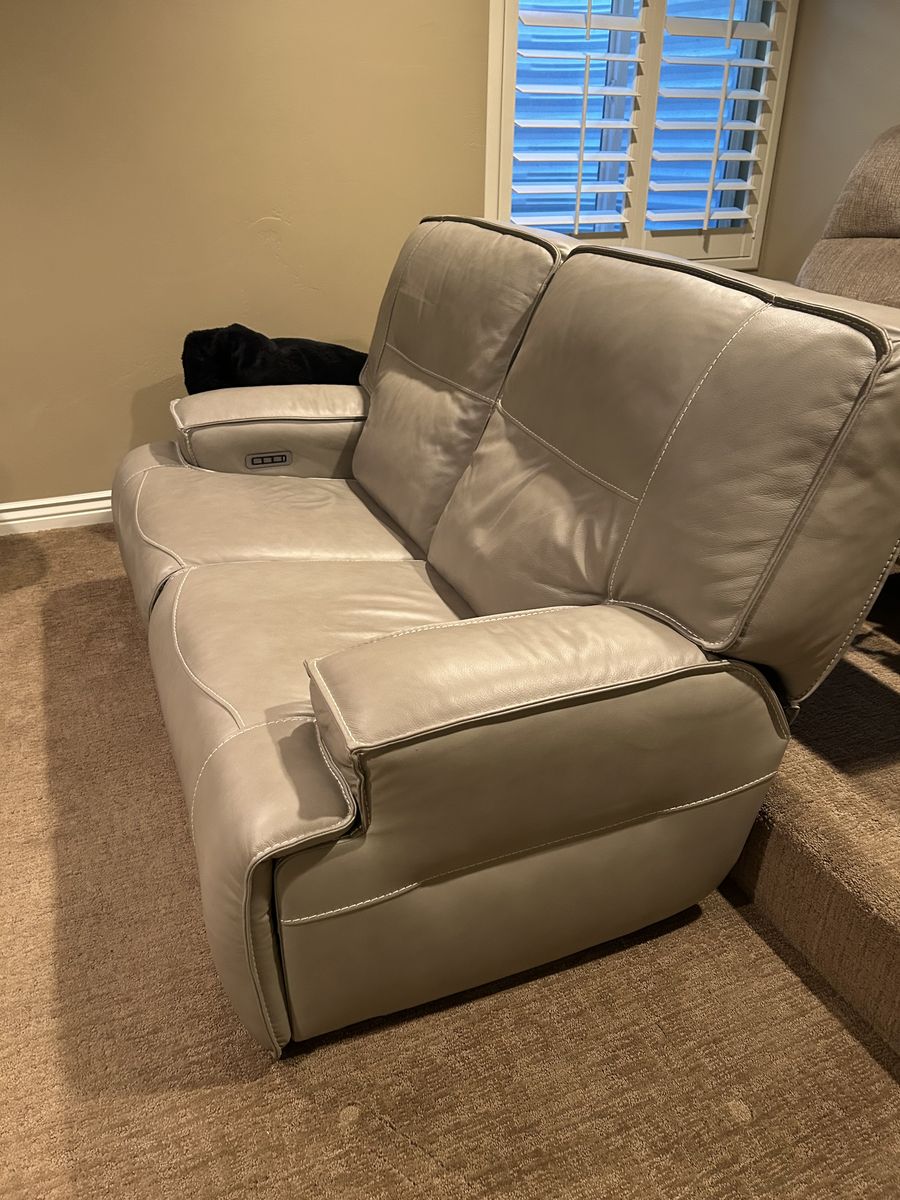 Comfortable, Leather Power-Recalling Love Seat