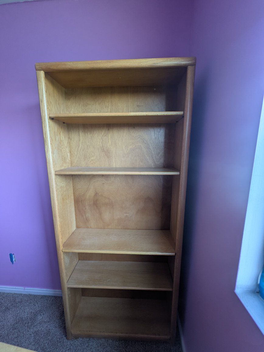 Tall Wooden Bookshelf with Adjustable Shelves - Natural Light Wood Finish