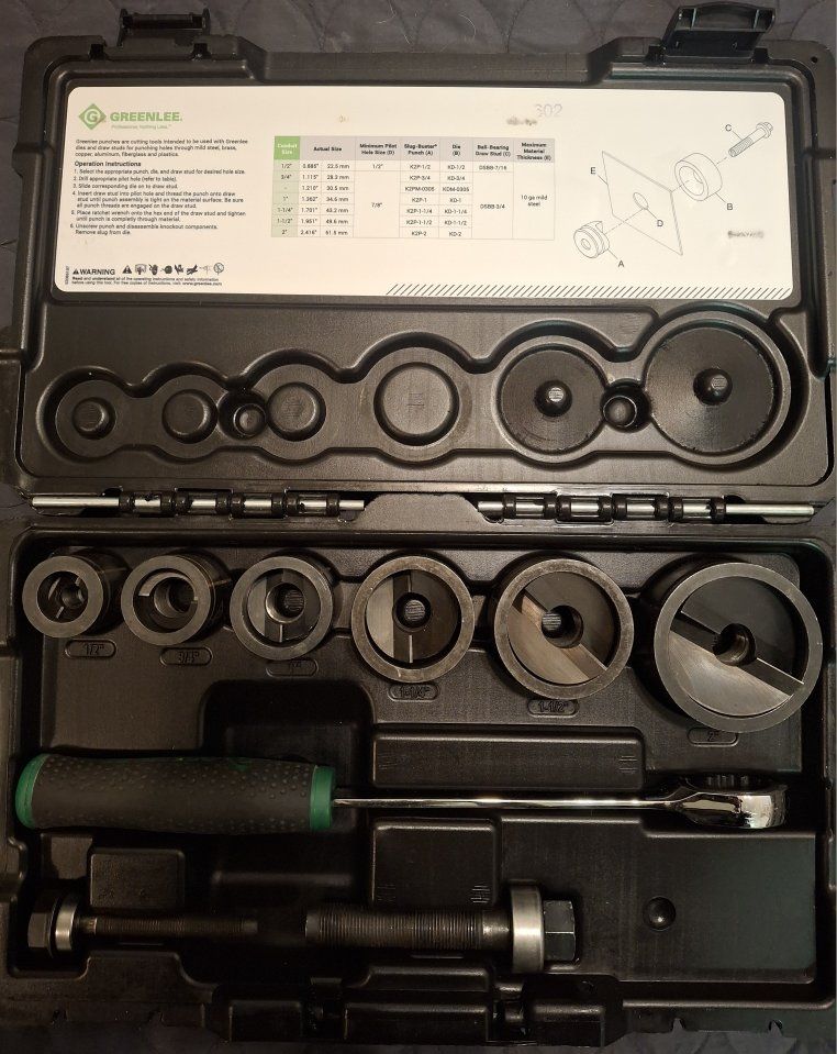 Greenlee Knockout kit with ratchet slugbuster 1/2-2 conduit