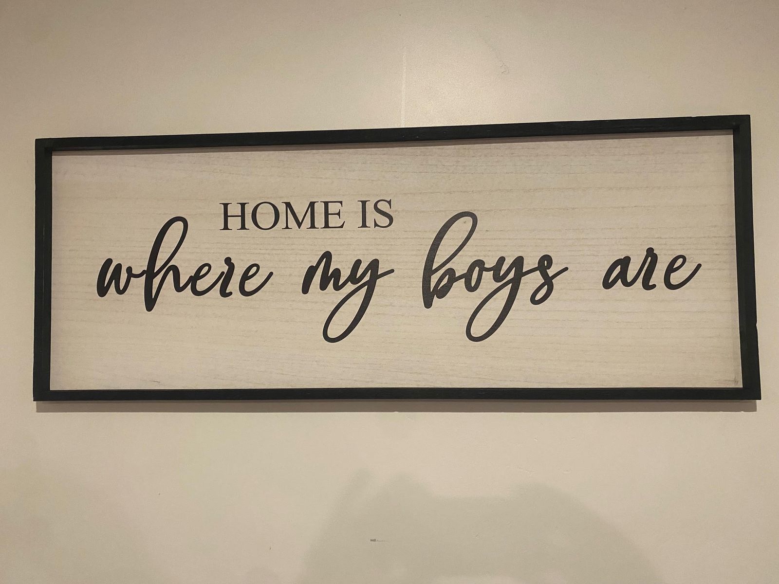 40” x 15” Farmhouse Wall Sign – “Home Is Where My Boys Are” Rustic Wood Decor