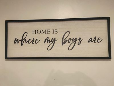 40” x 15” Farmhouse Wall Sign – “Home Is Where My Boys Are” Rustic Wood Decor