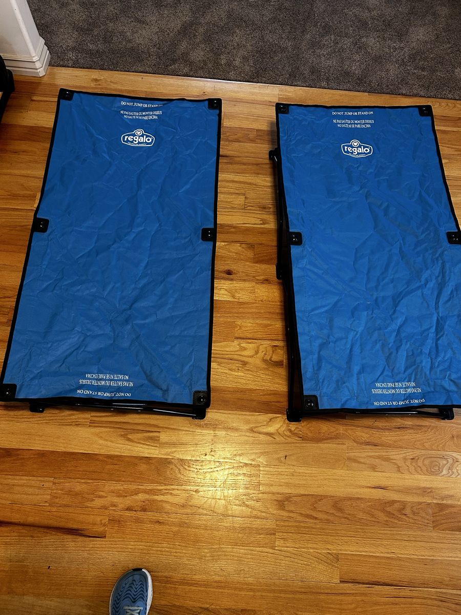 Regalo My Cot Portable Toddler Bed, Blue, Set of 2, Folding Travel Beds for Kids