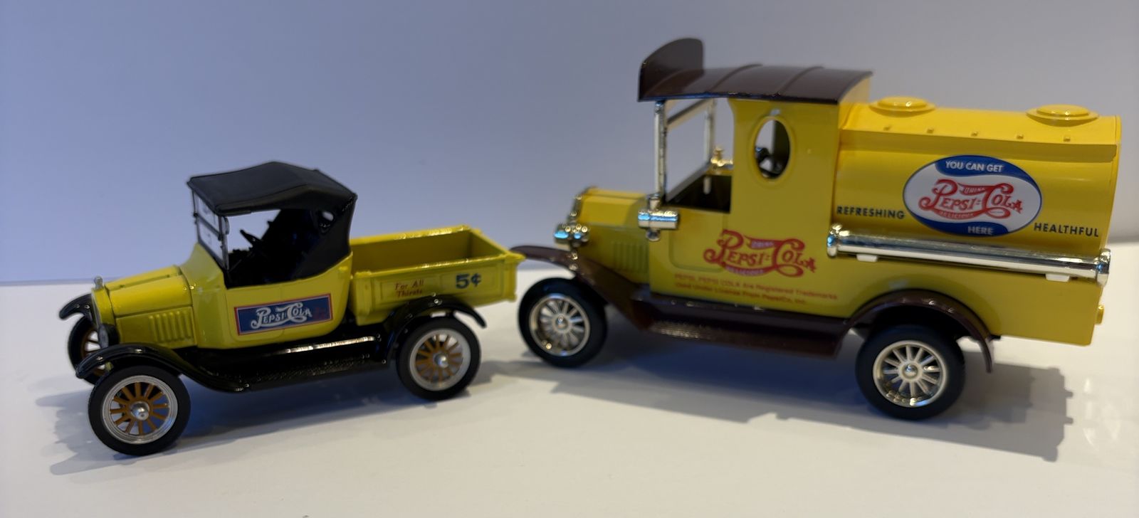 Vintage Pepsi-Cola Delivery Truck Die-Cast Metal Model Car (Yellow) - Collector's Items - Sold as a Pair