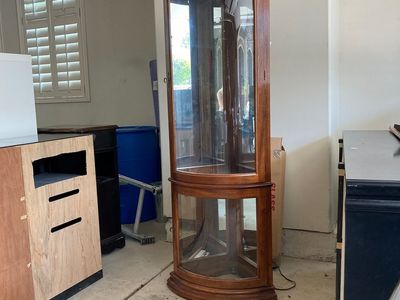 Elegant Wooden Curio Display Cabinet with Glass Panels - Perfect for Collectibles