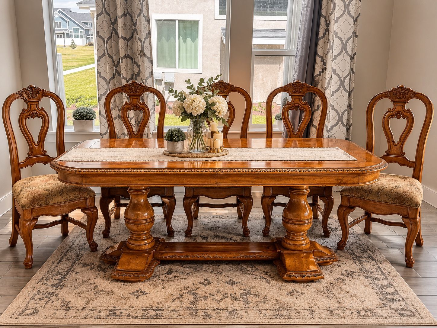 Solid wood extendable luxurious dining table with 4 chairs