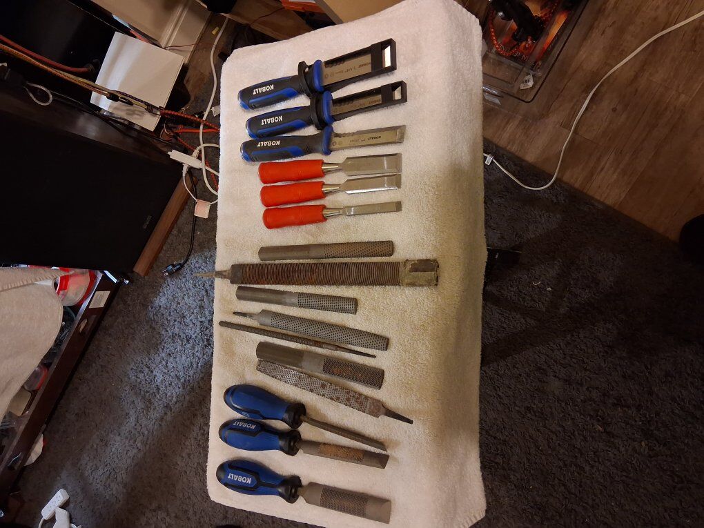 collection of woodworking hand tools,