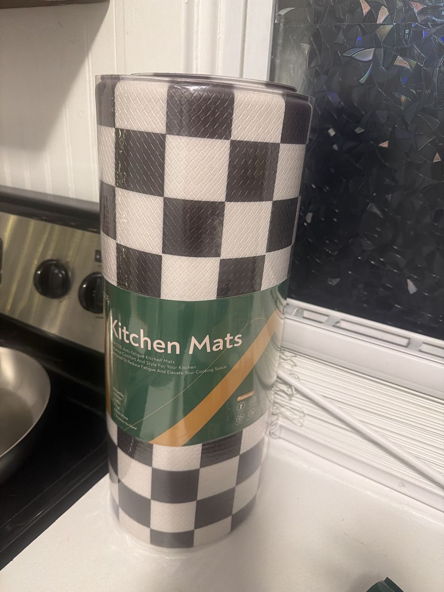 Black and White Checkered Anti-Fatigue Kitchen Mat