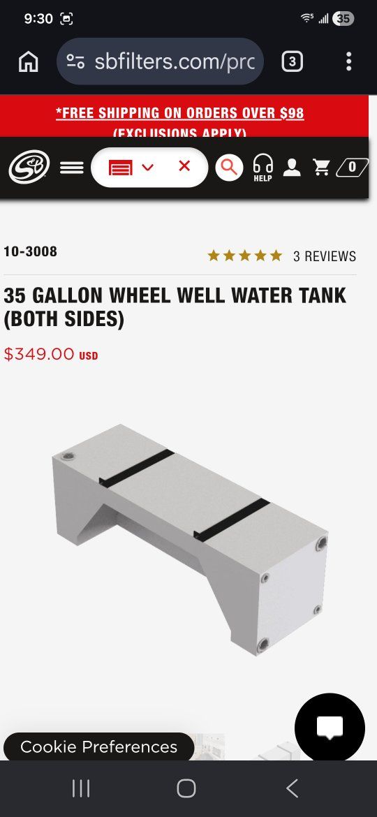 Water tank - 35 gallons - over wheel well