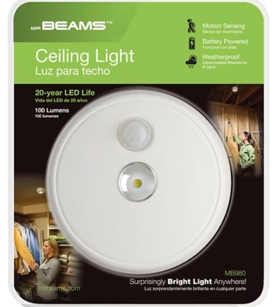 4-Mr Beams MB980 Motion Sensing Battery Powered LED Ceiling Light - White