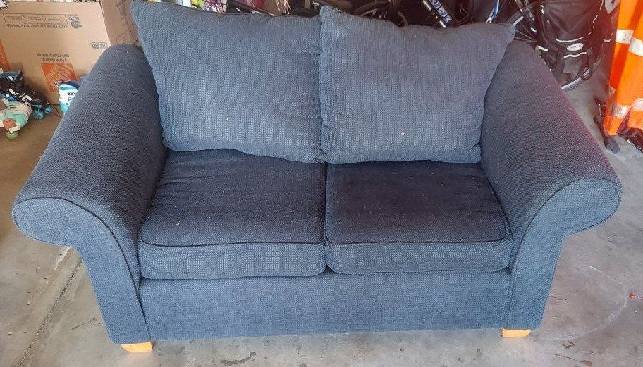 Compact Blue Loveseat - Cozy 2-Seater Fabric Sofa