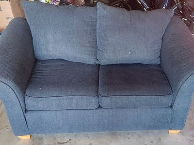 Compact Blue Loveseat - Cozy 2-Seater Fabric Sofa