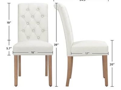 Yaheetech Dining Chairs Set of 2 Beige Fabric Upholstered Button Tufted High Back Wood Legs