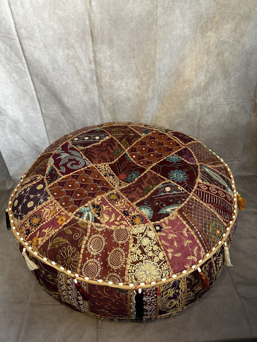 Boho Patchwork Pouf Ottoman – Embroidered
