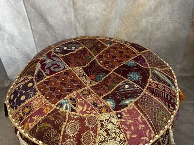 Boho Patchwork Pouf Ottoman – Embroidered