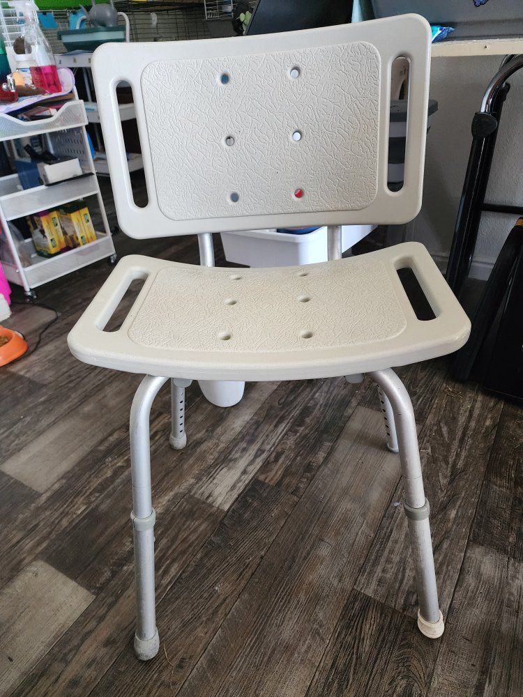 Adjustable Shower Chair Bath Seat with Back for Elderly & Disabled - White & Aluminum