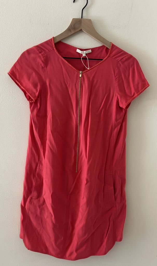 Maje Pink Short Sleeve Gold Zipper Front Dress 2