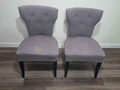 Pair of Gray Upholstered Accent Chairs with Nailhead Trim and Tufted Backs - Elegant Dining/Desk Seating