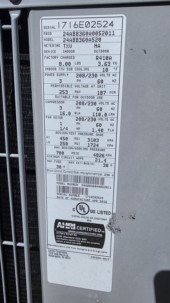 Air Conditioner Condenser Unit 410A, 3 phase, 5 ton, works good.