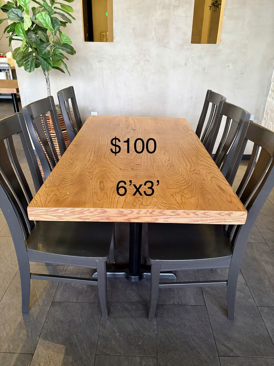 Wooden Dining Table with Black Base