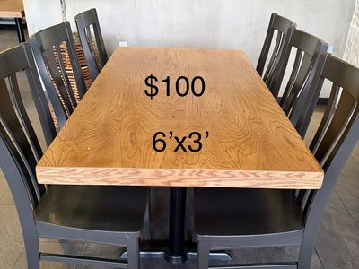 Wooden Dining Table with Black Base