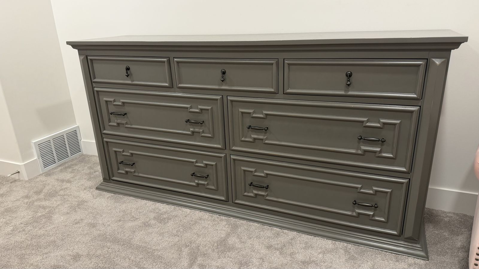 Large Gray Dresser with 7 Drawers