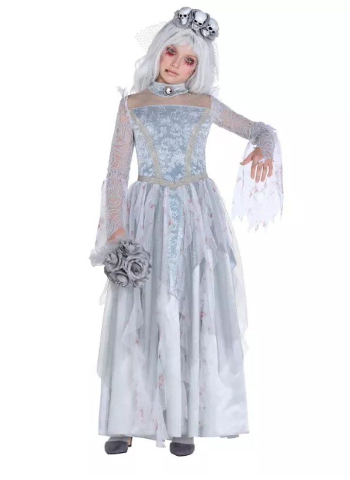 Kids Zombie Bride Costume size M (8-10y.) + wig