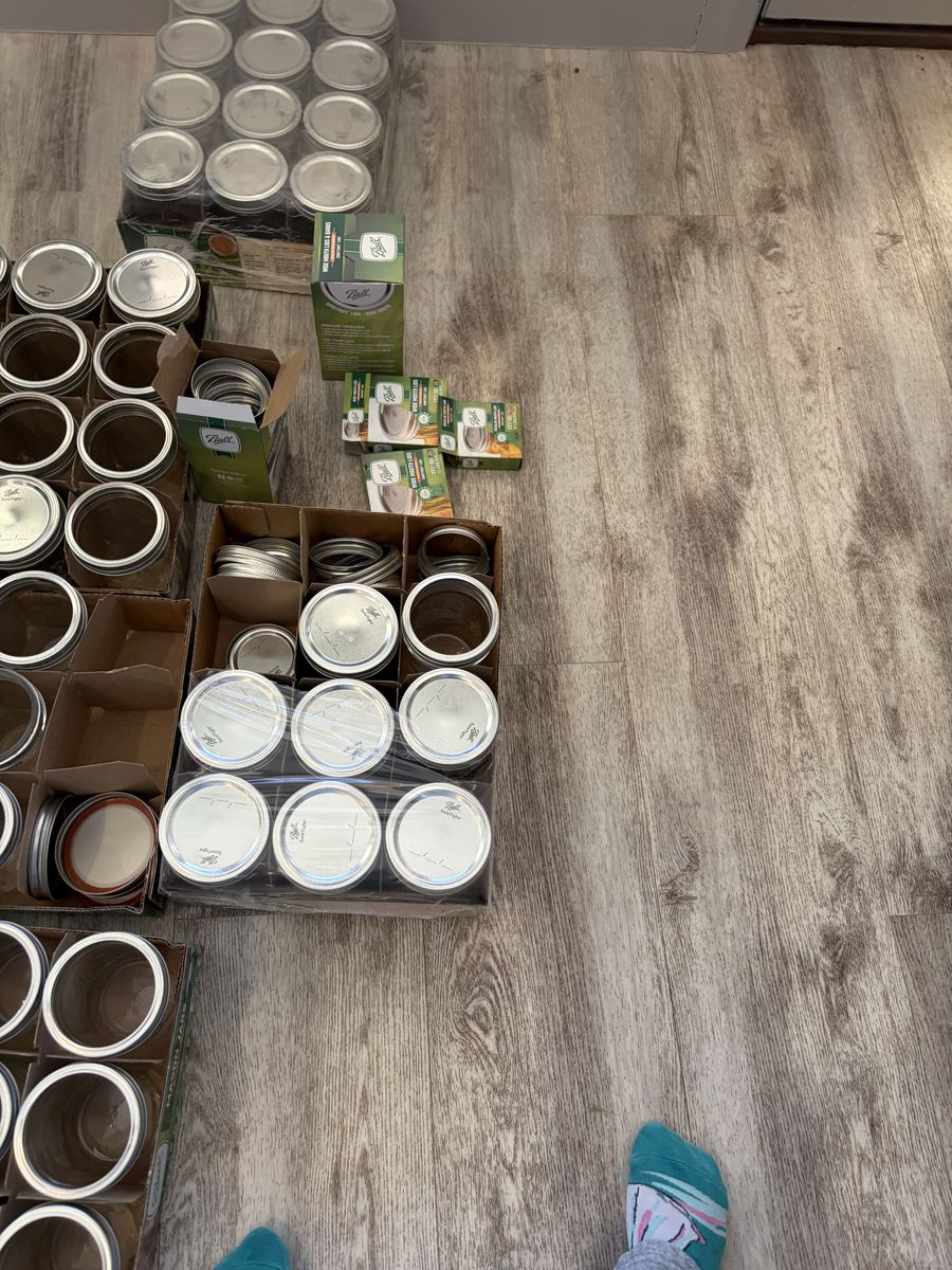 Canning pot and various jars