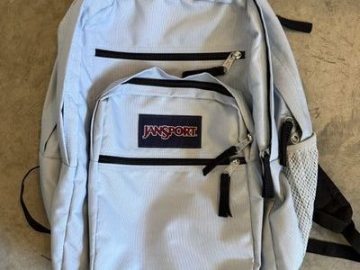 JanSport Light Blue Multi-Pocket Backpack with Black Straps