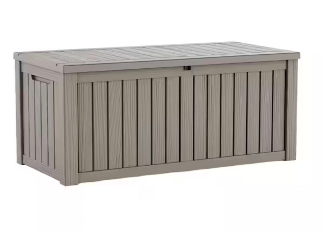 120 Gallon Taupe Outdoor Storage Deck Box, Weather-Resistant Patio Container