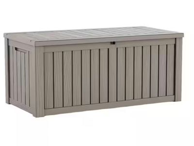 120 Gallon Taupe Outdoor Storage Deck Box, Weather-Resistant Patio Container