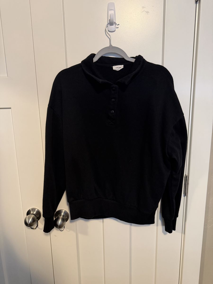Black Collard Button Up Sweater Medium