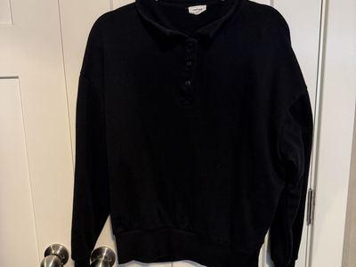 Black Collard Button Up Sweater Medium