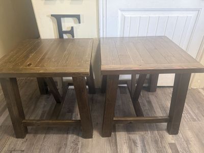 Rustic Wood End Tables (Set of 2) - Dark Stain Farmhouse Style