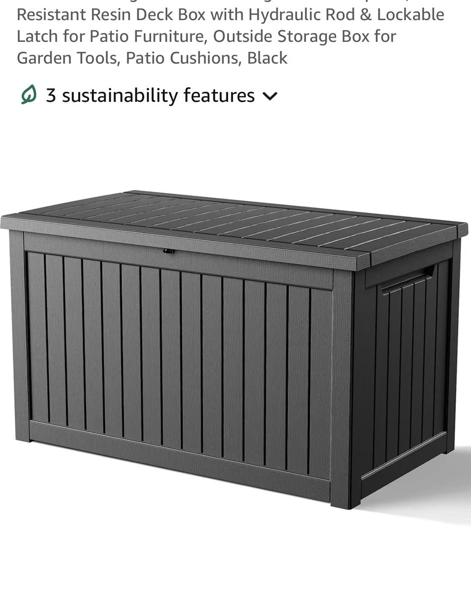120 Gallon Weather-Resistant Resin Deck Box w/ Hydraulic Rod & Lockable Latch - Outdoor Storage