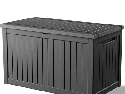 120 Gallon Weather-Resistant Resin Deck Box w/ Hydraulic Rod & Lockable Latch - Outdoor Storage