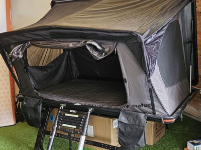 Crafuel Hard Shell Roof Top Tent with Integrated LED Light Strip & Ladder