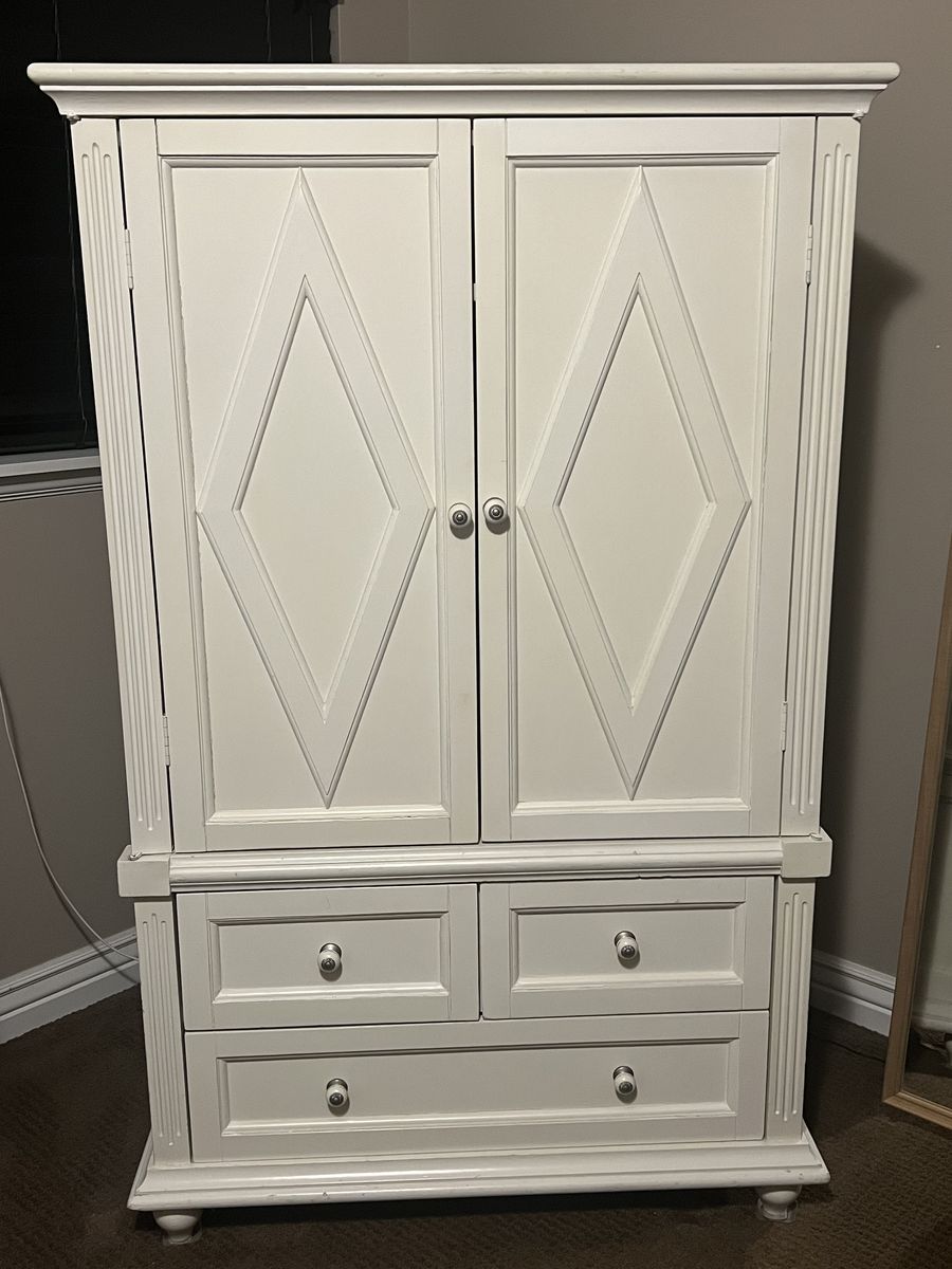 White Entertainment Armoire / TV Cabinet with Storage – Good Condition