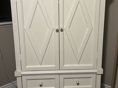 White Entertainment Armoire / TV Cabinet with Storage – Good Condition
