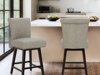 CHITA 26" Counter Height Swivel Bar Stools, Stone Grey Faux Leather, 2-Pack