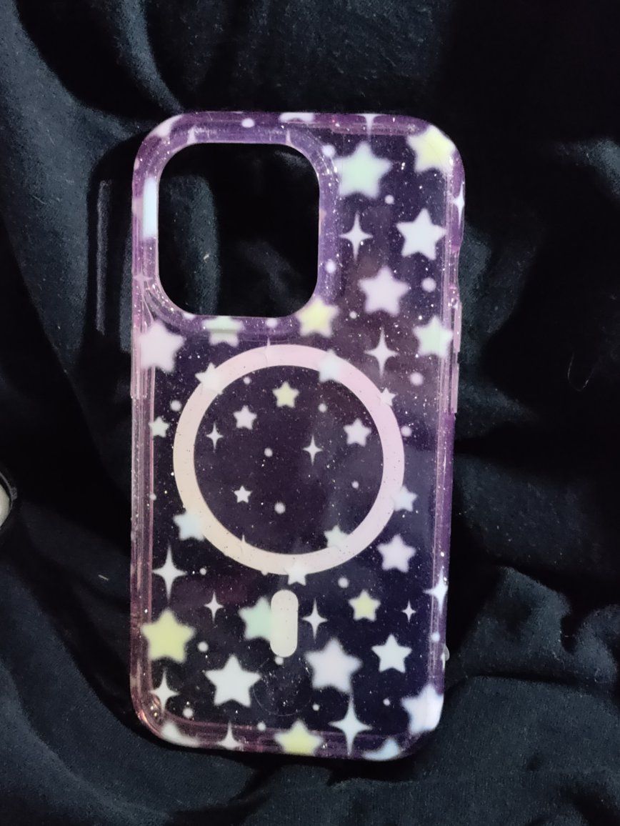 Magsafe iPhone Case with Glitter Stars for iPhone 14 Pro Max - Purple and White