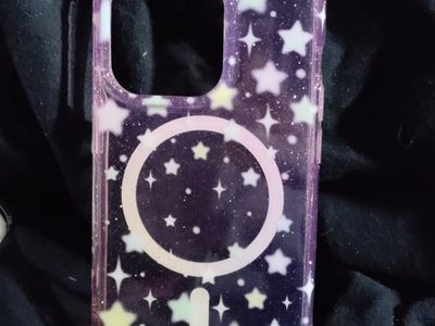 Magsafe iPhone Case with Glitter Stars for iPhone 14 Pro Max - Purple and White