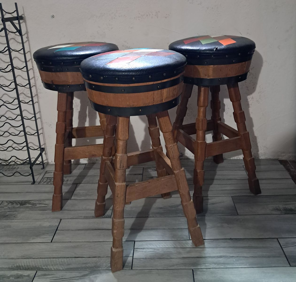 Whiskey Barrel /Swivel bar stools