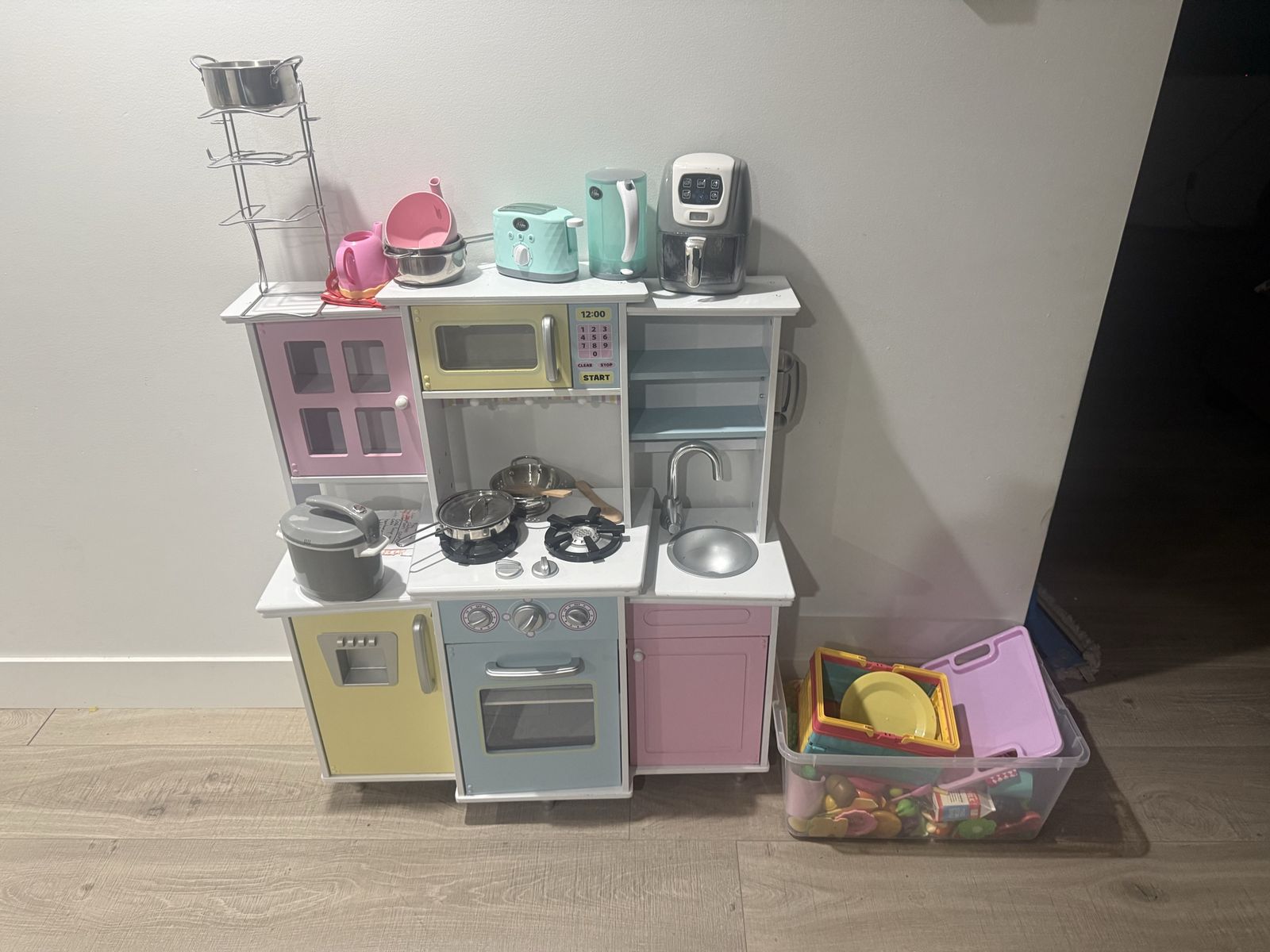 Wooden Play Kitchen Set with Accessories, Pots, and Play Food