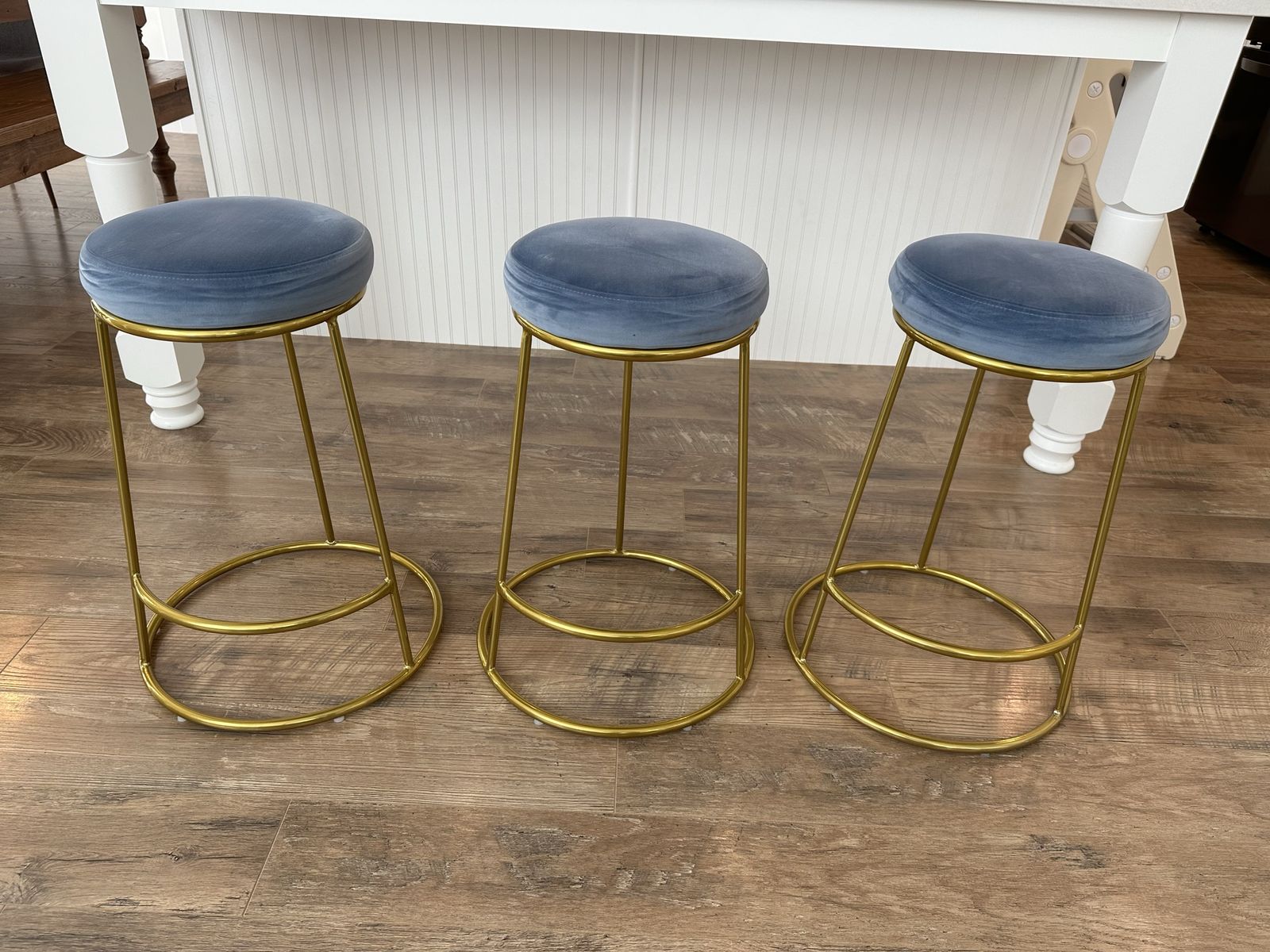Set of 3 Blue Velvet Stools