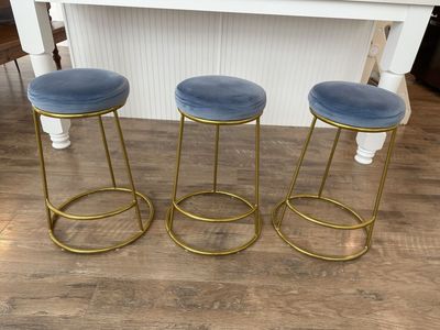 Set of 3 Blue Velvet Stools