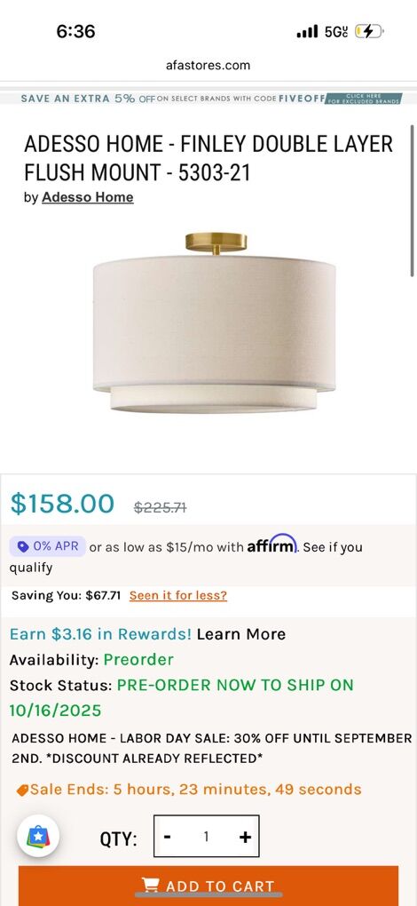 Adesso Home Double Layer Flush Mount Light