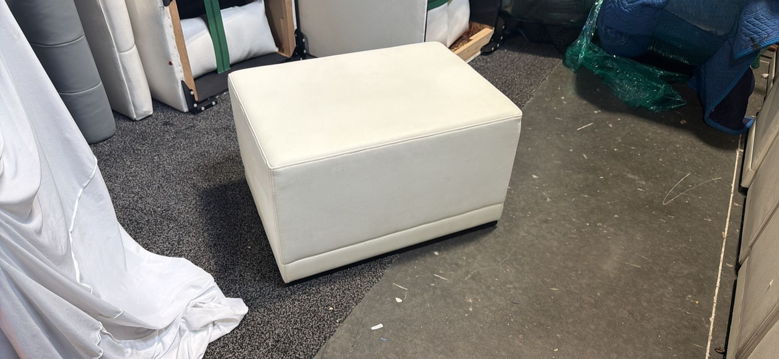 White Faux Leather Ottoman
