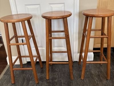 Set of 3 Wooden Bar Stools - Medium Brown Finish