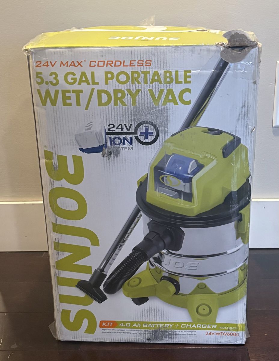 New Sun Joe Cordless Stainless Steel 5.2 gal Wet + Dry Vacuum